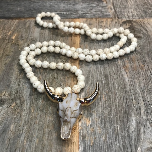 Jewelry - Stone Bead Skull Bohemian Necklace